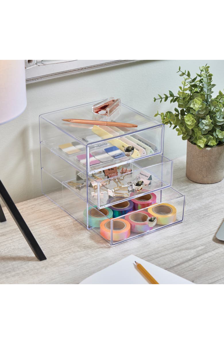 iDesign Stackable 3-Drawer Vanity Makeup Organizer - Set of 2 Clear, Alternate, color, Clear