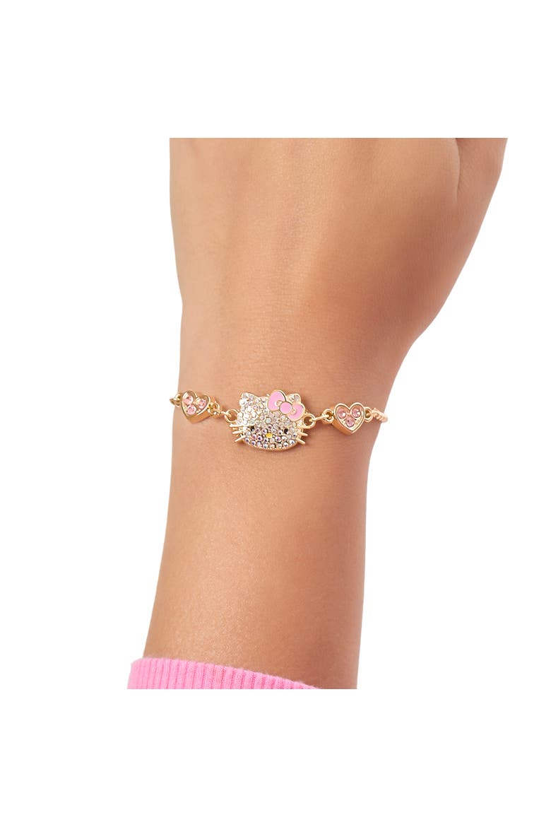 Adjustable Bracelet with Pave Pink Bow & Crystals, Alternate, color, Gold Tone