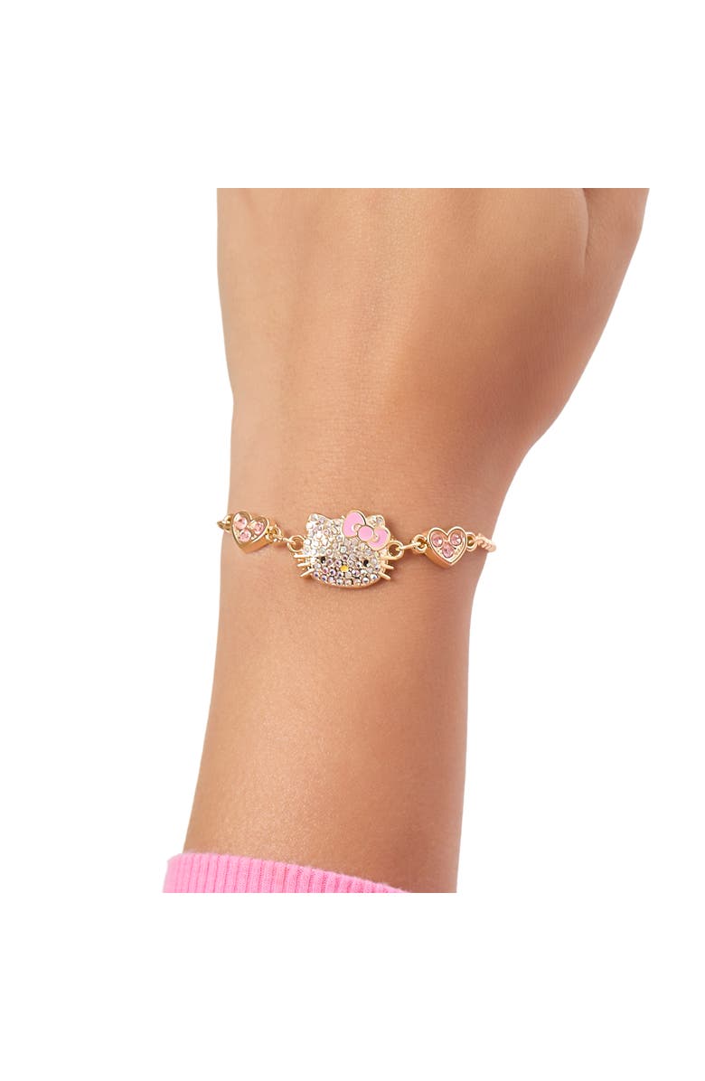 Hello Kitty Adjustable Bracelet with Pave Pink Bow & Crystals, Alternate, color, Gold Tone