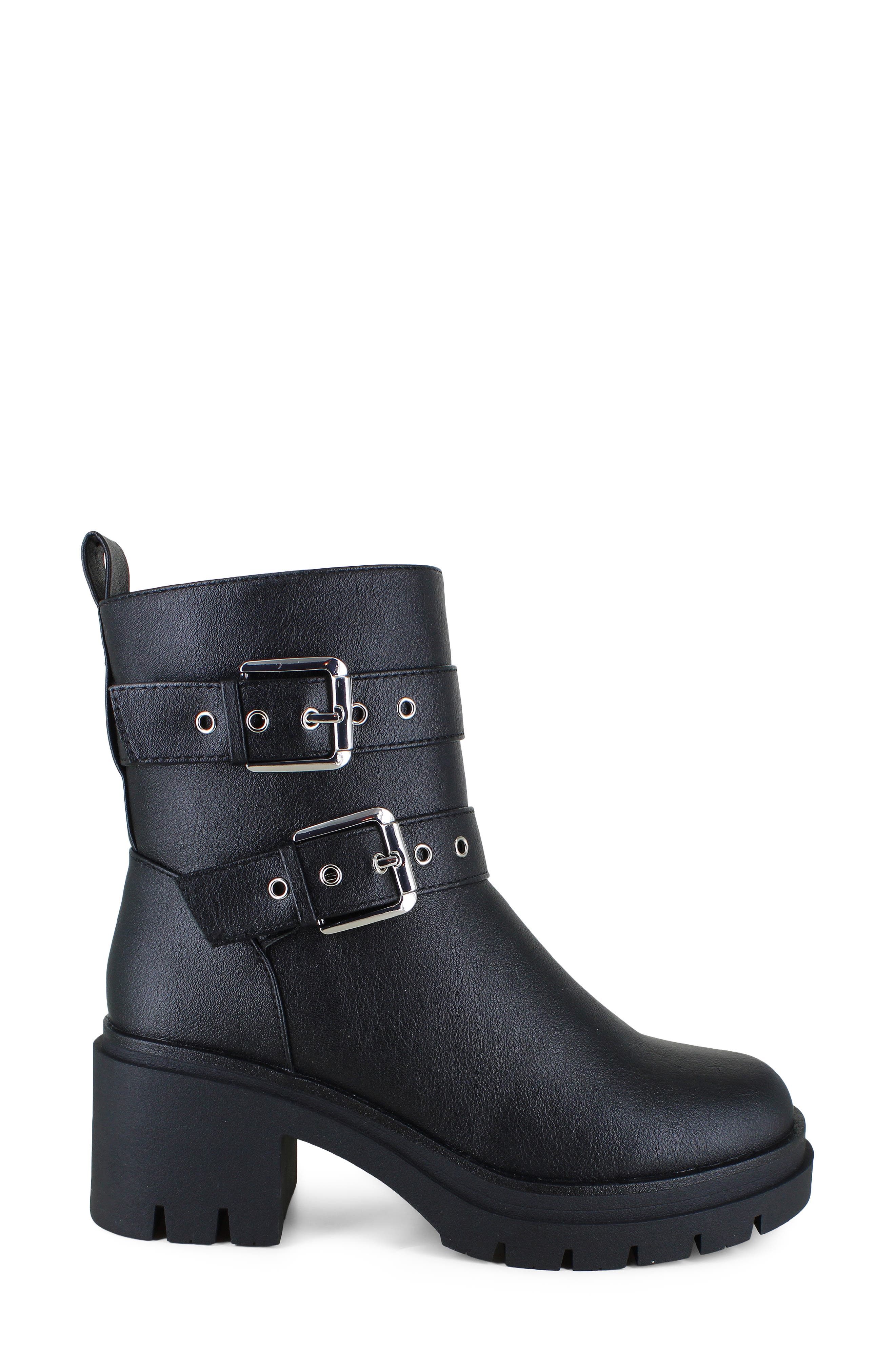 Stacy Faux Leather Combat Boot, Alternate, color, BLACK