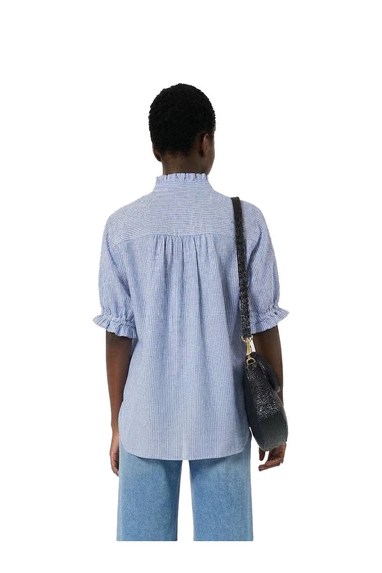 Cezia Ruffled Sleeved Linen Blouse, Alternate, color, Cloud