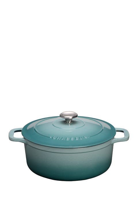 French 6.25- Quart Enameled Cast Iron Round Dutch Oven - Quartz Blue