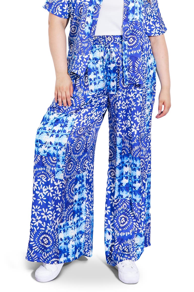 Print Woven Satin Pants, Main, color, BLUE