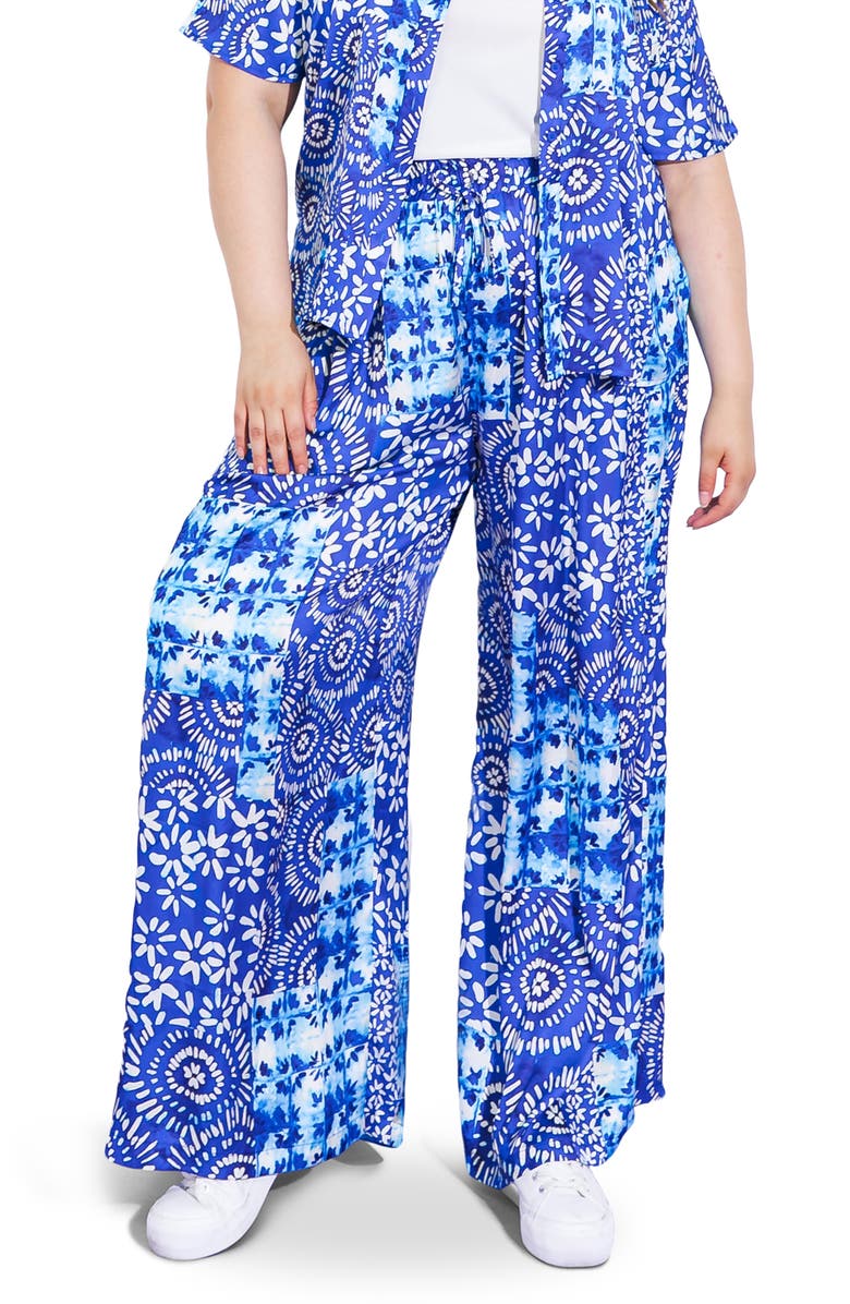 FLYING TOMATO Print Woven Satin Pants, Main, color, Blue