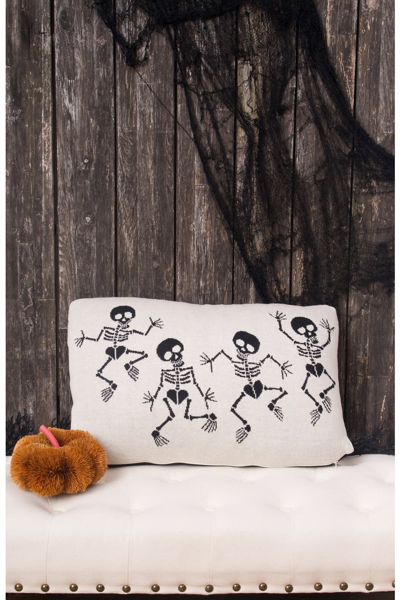 Dancing Skeletons Cotton Blend Halloween Accent Throw Pillow 16" x 24", Alternate, color, Black
