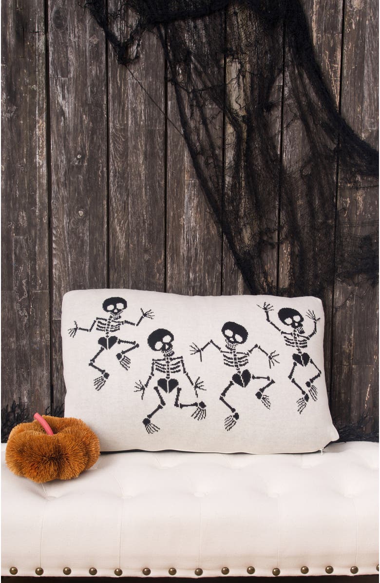 C&F Home Dancing Skeletons Cotton Blend Halloween Accent Throw Pillow 16" x 24", Alternate, color, Black