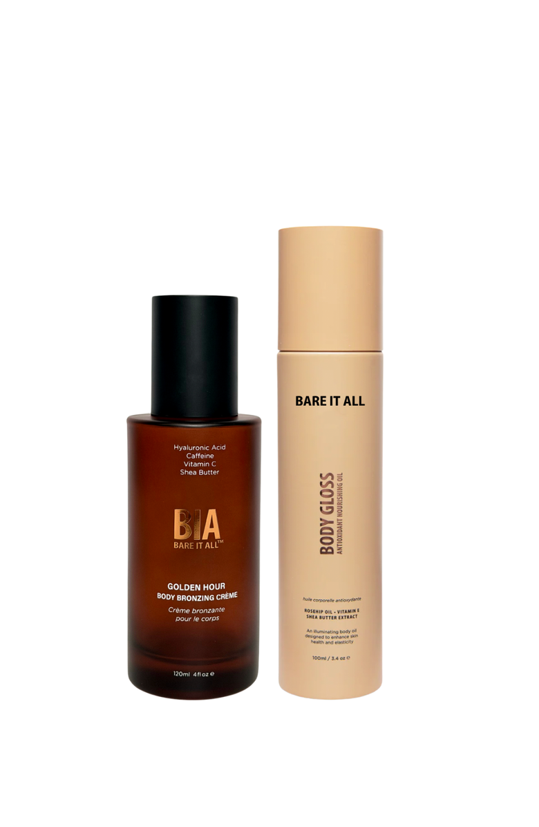 Bare It All Bronze and Shine Kit Bronzing Creme and Body Oil, Main, color, Natural