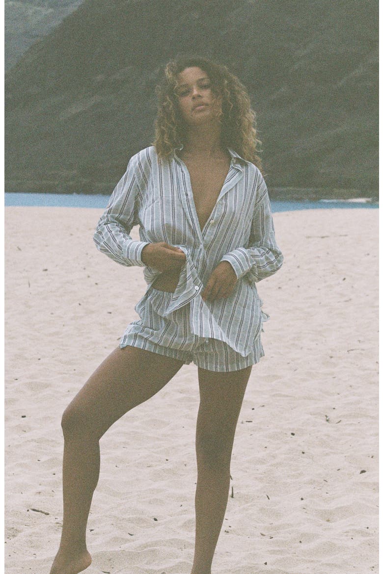 Leo Organic Cotton Cover-Up Shorts, Alternate, color, CAPE VERDE STRIPE
