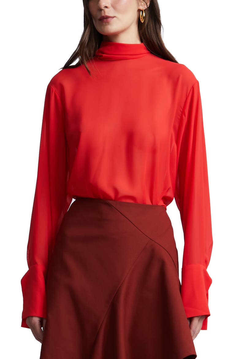 Elowen Mock Neck Chiffon Blouse, Alternate, color, CORAL