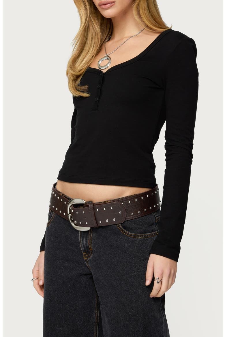 Leah V-Neck Crop Henley Top, Alternate, color, BLACK