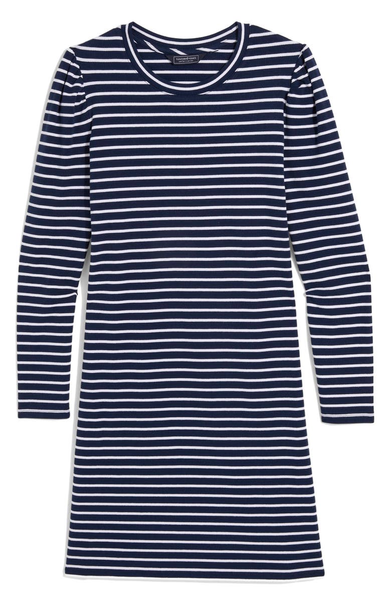 vineyard vines Puff Shoulder Long Sleeve Dress, Main, color, Bay Stripe Navy