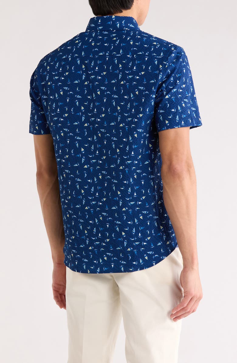 CONSTRUCT Sailboat Seersucker Button-Down Shirt, Alternate, color, Navy/ Yellow