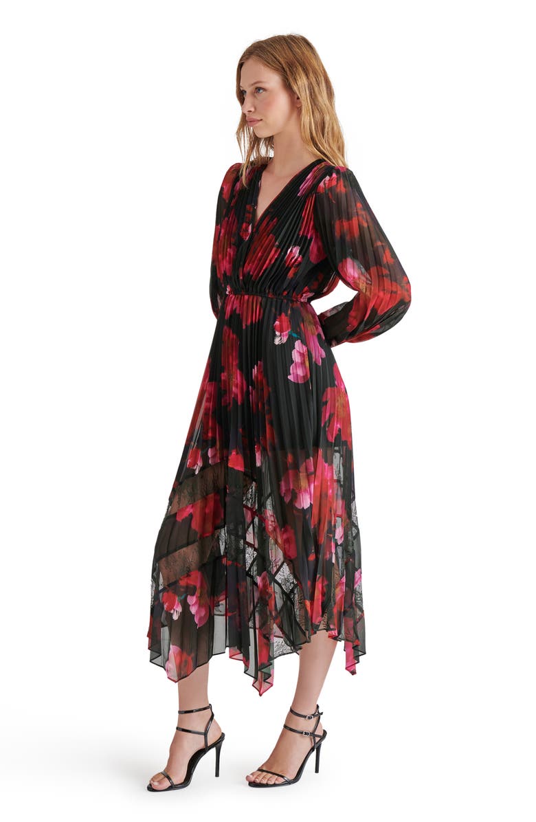 Steve Madden Ari Floral Pleated Long Sleeve Chiffon & Lace Dress, Alternate, color, Pink Multi
