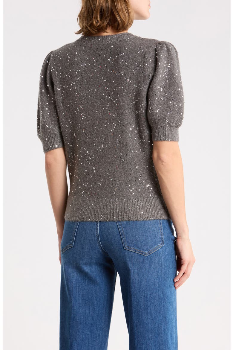 Gladiolus Sequined Puff Sleeve Sweater, Alternate, color, GREY