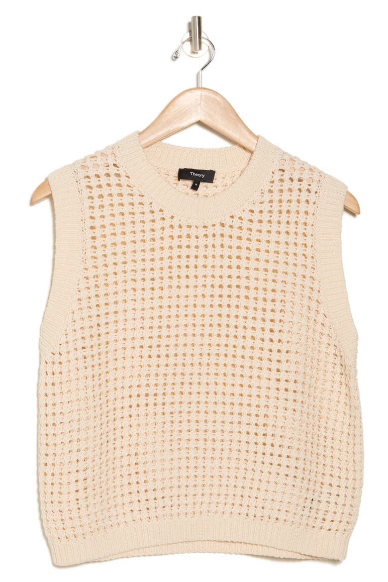 Open Stitch Pima Cotton Sweater Vest, Alternate, color, BONE