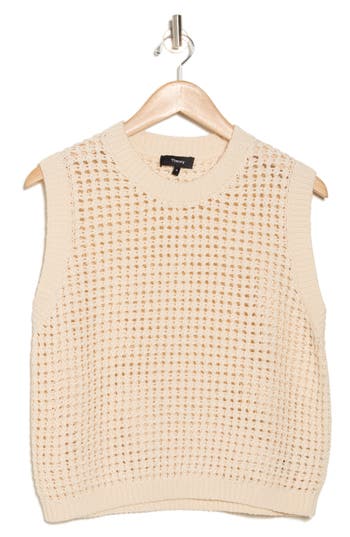 Theory Open Stitch Pima Cotton Sweater Vest In Bone