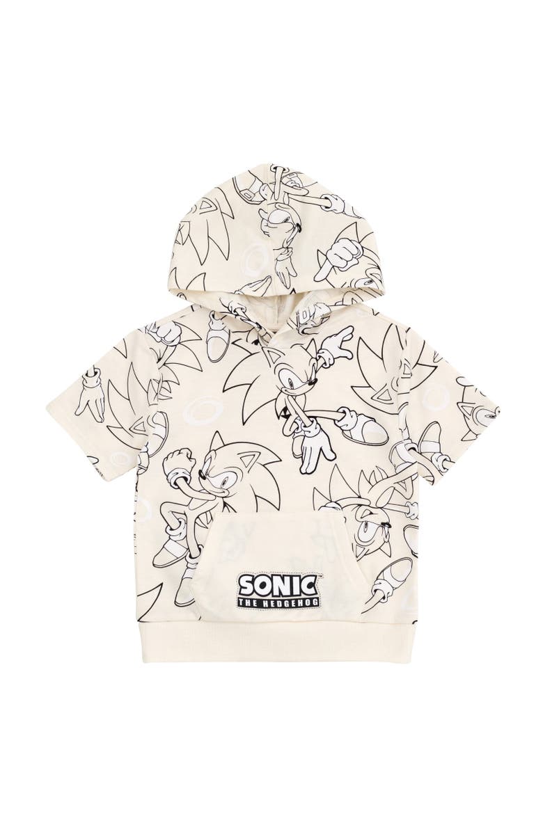 SEGA Sonic the Hedgehog Short Sleeve Hoodie & Shorts Set, Alternate, color, Cream Sonic Sketch Pattern