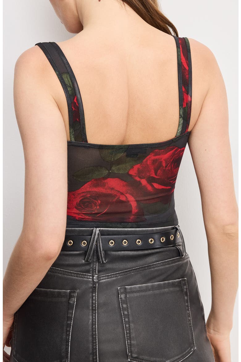 Print Mesh Bustier Top, Alternate, color, MOODY RED ROSES001
