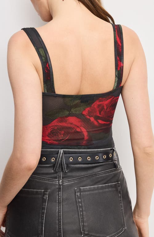 Good American Print Mesh Bustier Top In Gray
