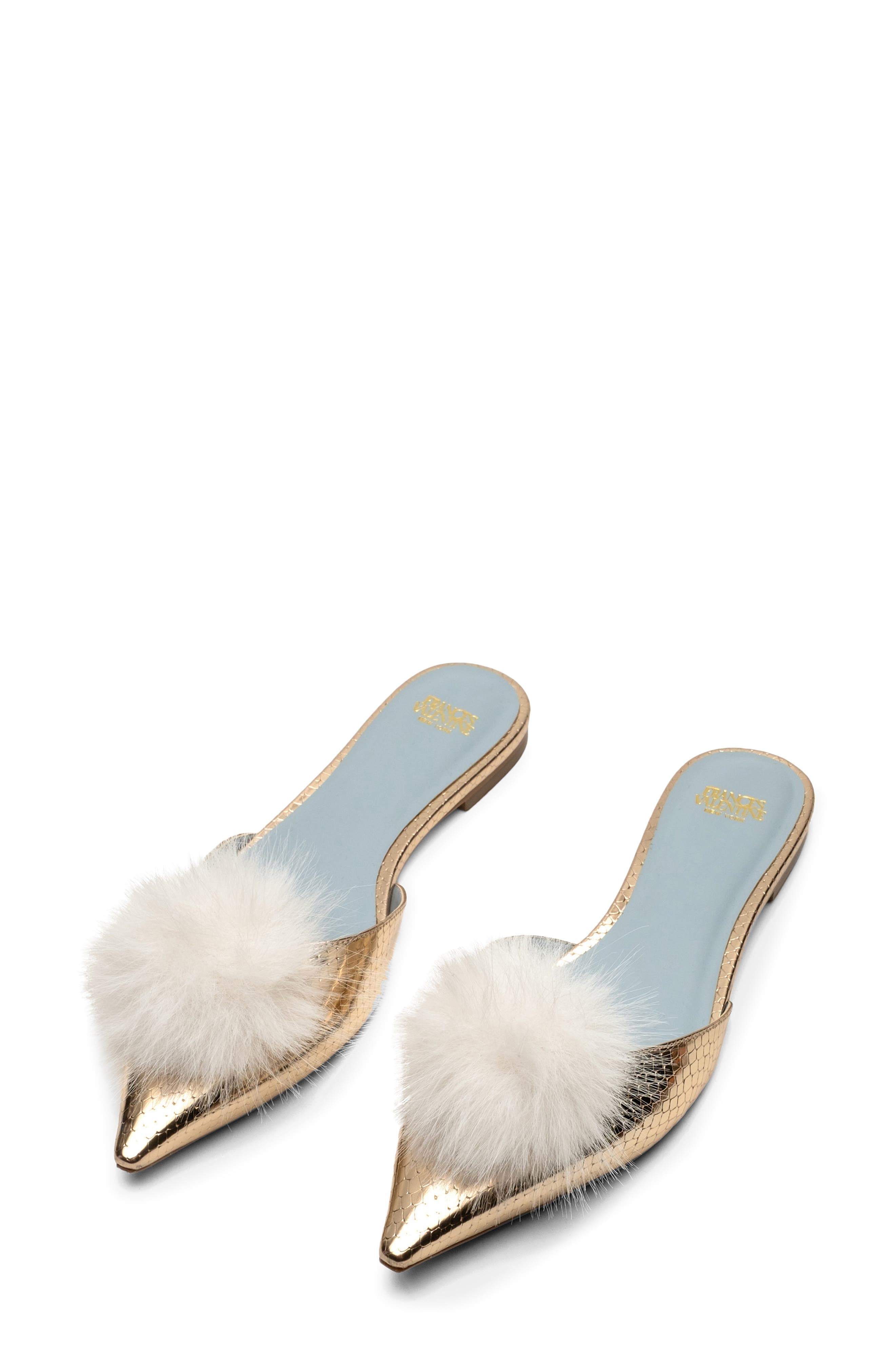 Pauline Pom Pointed Toe Mule, Alternate, color, PLATINO W/ WHITE