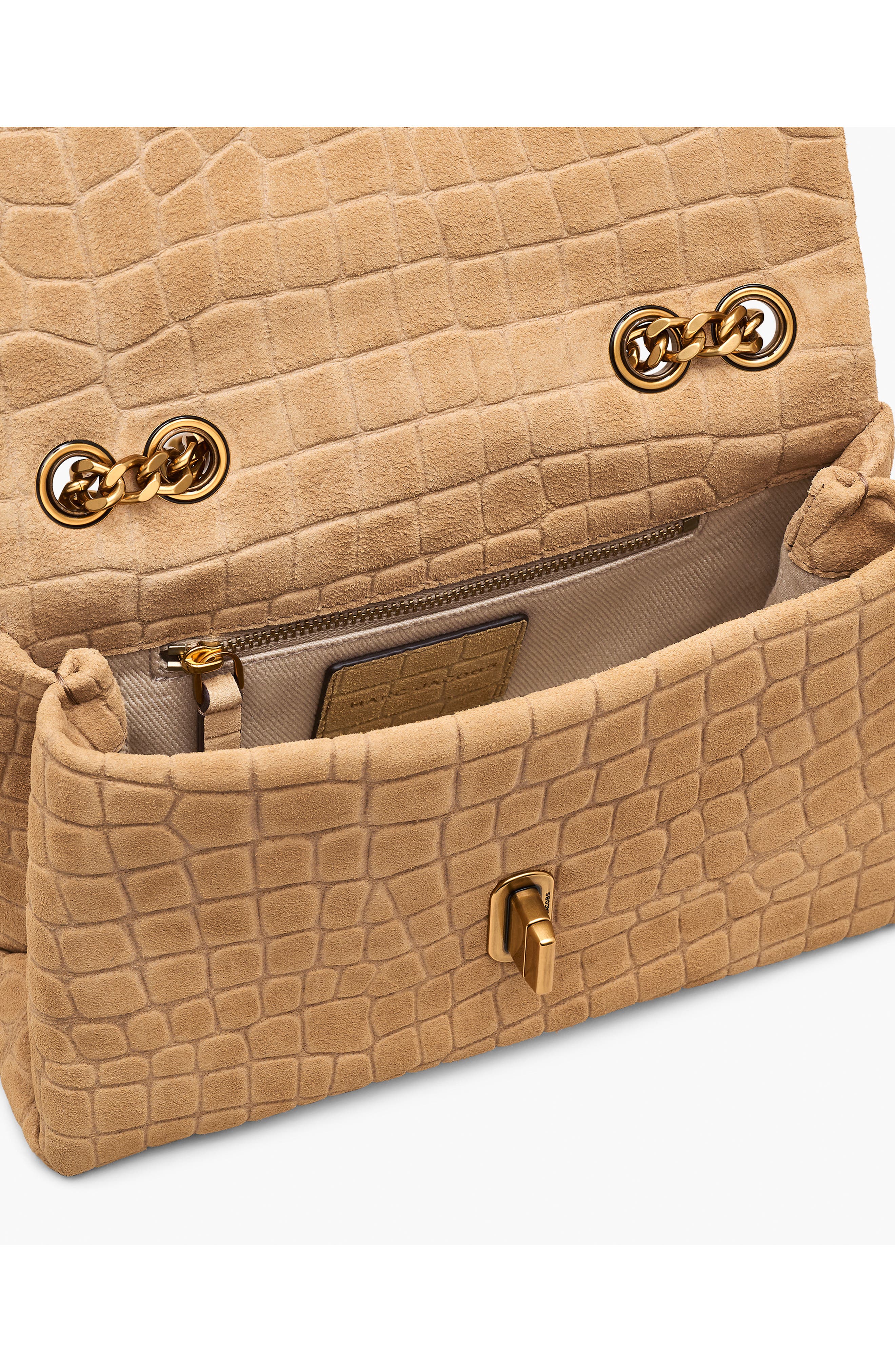 Marc Jacobs The Suede Croc Slim Dual Convertible Shoulder Bag, Alternate, color, Sahara