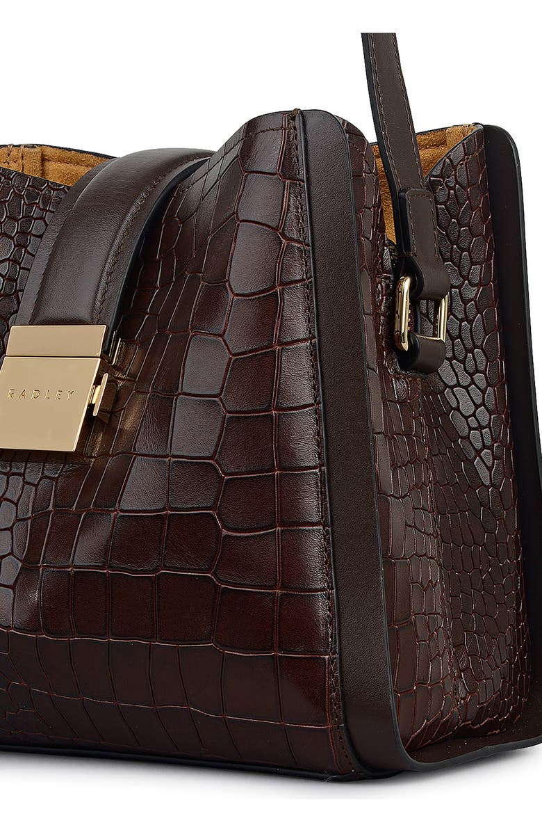 Radley Sloane Croc Embossed Leather Crossbody Bag, Alternate, color, Dark Oak