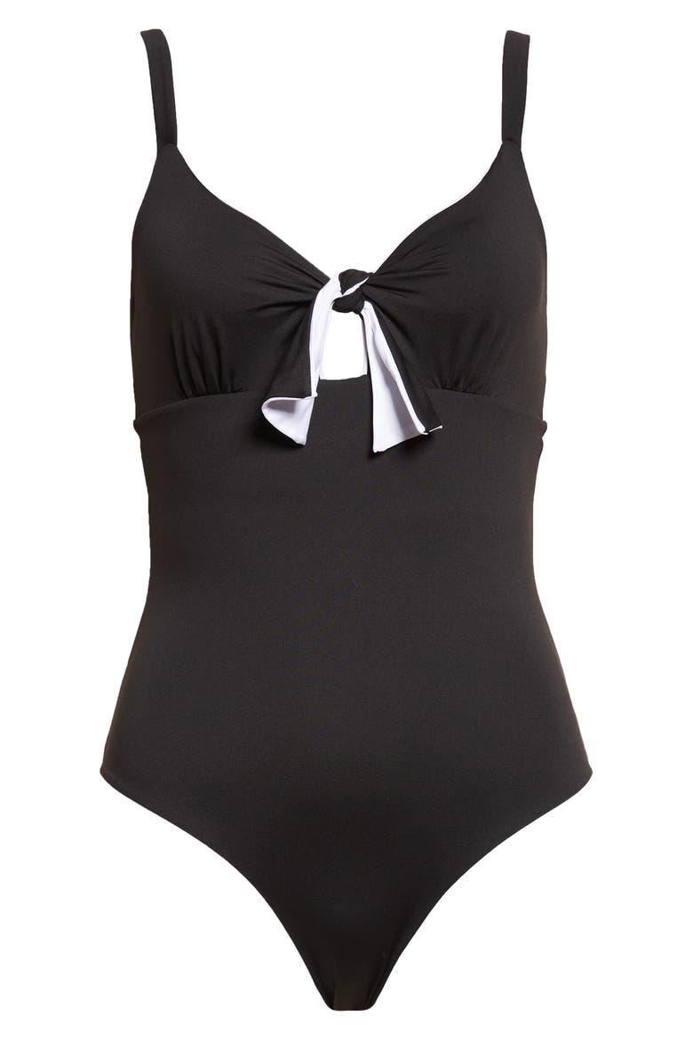 Tie Front One-Piece Swimsuit, Alternate, color, BLACK