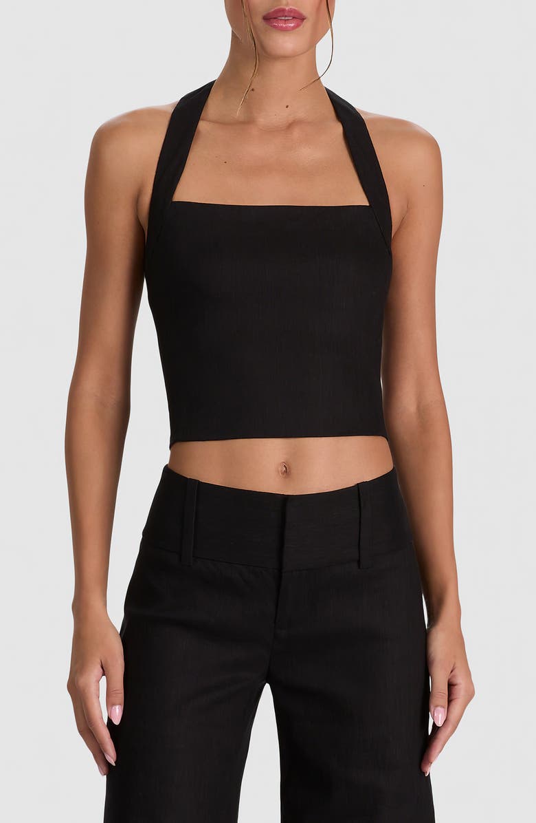 Alice + Olivia Fiona Crop Halter Top, Main, color, Black