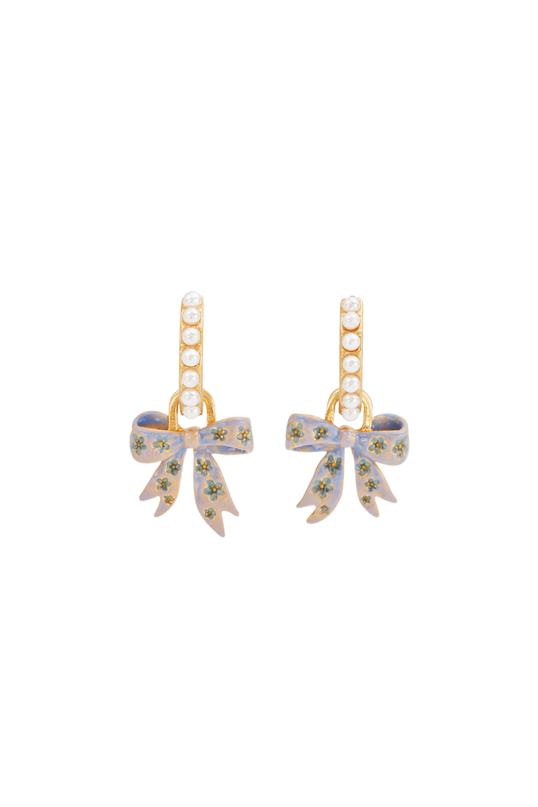 Forget Me Not Bow Huggie Earrings, Main, color, Gold