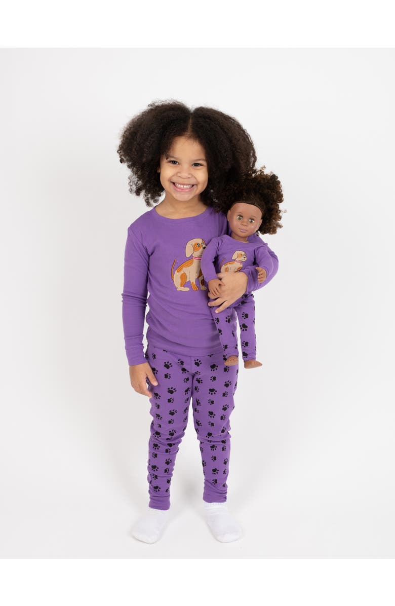 Leveret Girls 2-pc. Cotton Pajamas with Matching Doll Accessory - Animal Prints, Alternate, color, Dog Paw Purple