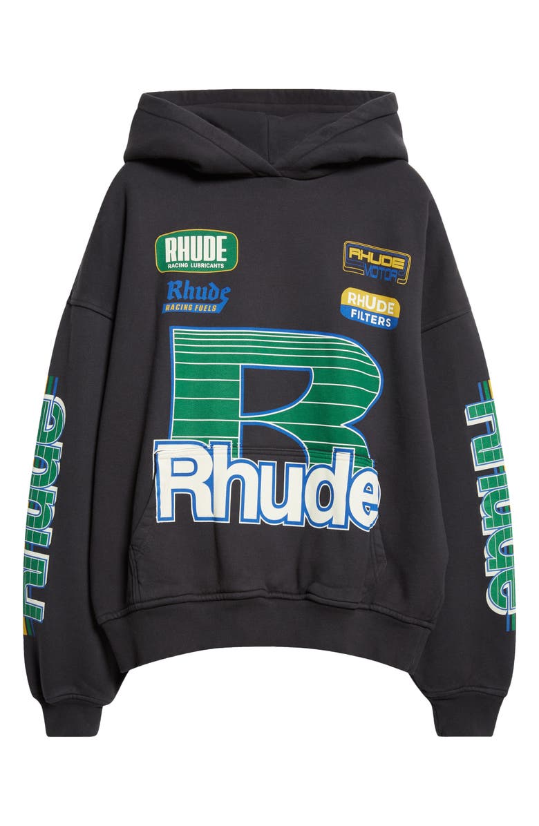 Rhude Roadway Racing Graphic Hoodie, Alternate, color, Vintage Black