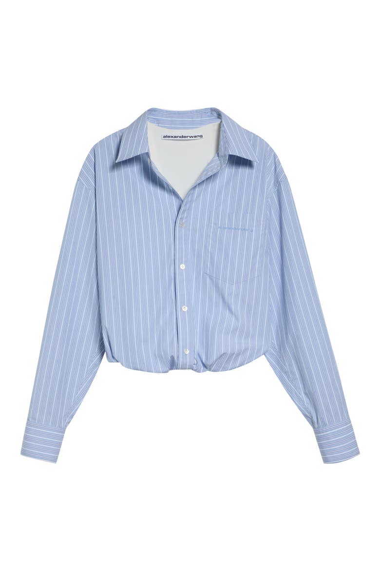 Pre-Styled Gathered Button-Up Shirt with Tank, Alternate, color, LIGHT BLUE STRIPE
