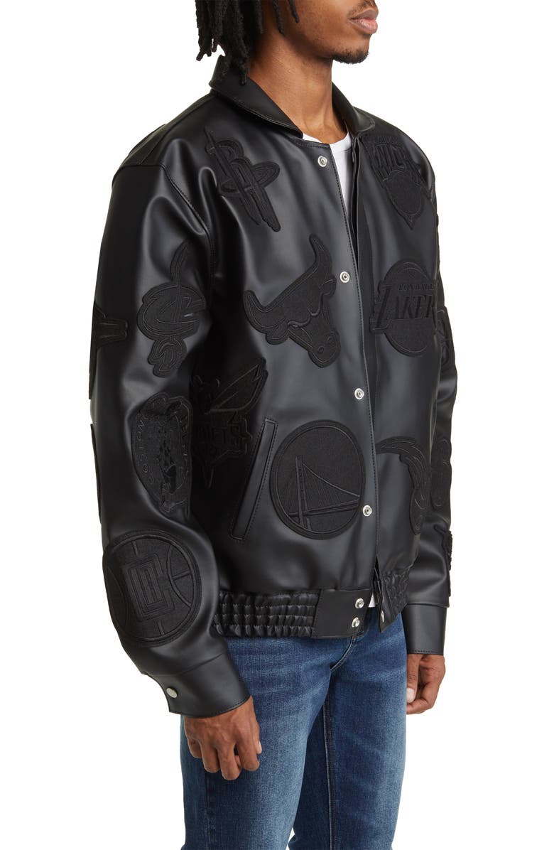 JEFF HAMILTON NBA Collage Faux Leather Jacket, Alternate, color, 