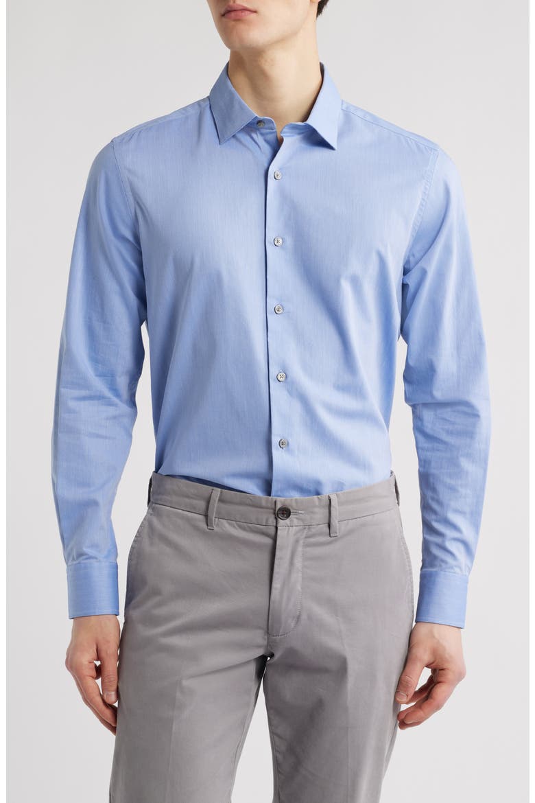 Herringbone Twill Button-Up Shirt, Main, color, BLUE