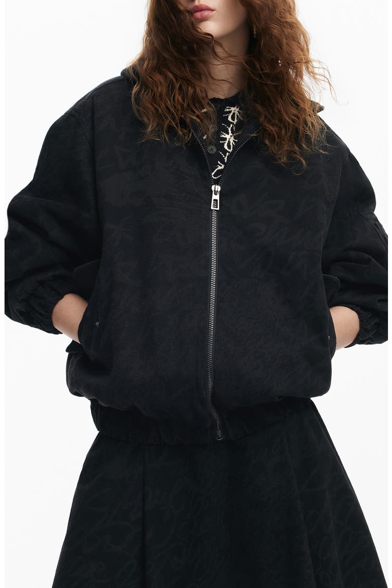 Tonal Pattern Hooded Jacket, Main, color, BLACK