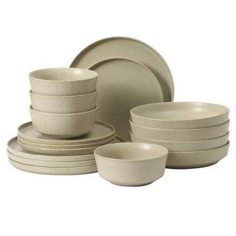 Overbrook 16-Piece Stoneware Stackable Plates and Double Bowl Dinnerware Set, Service for 4