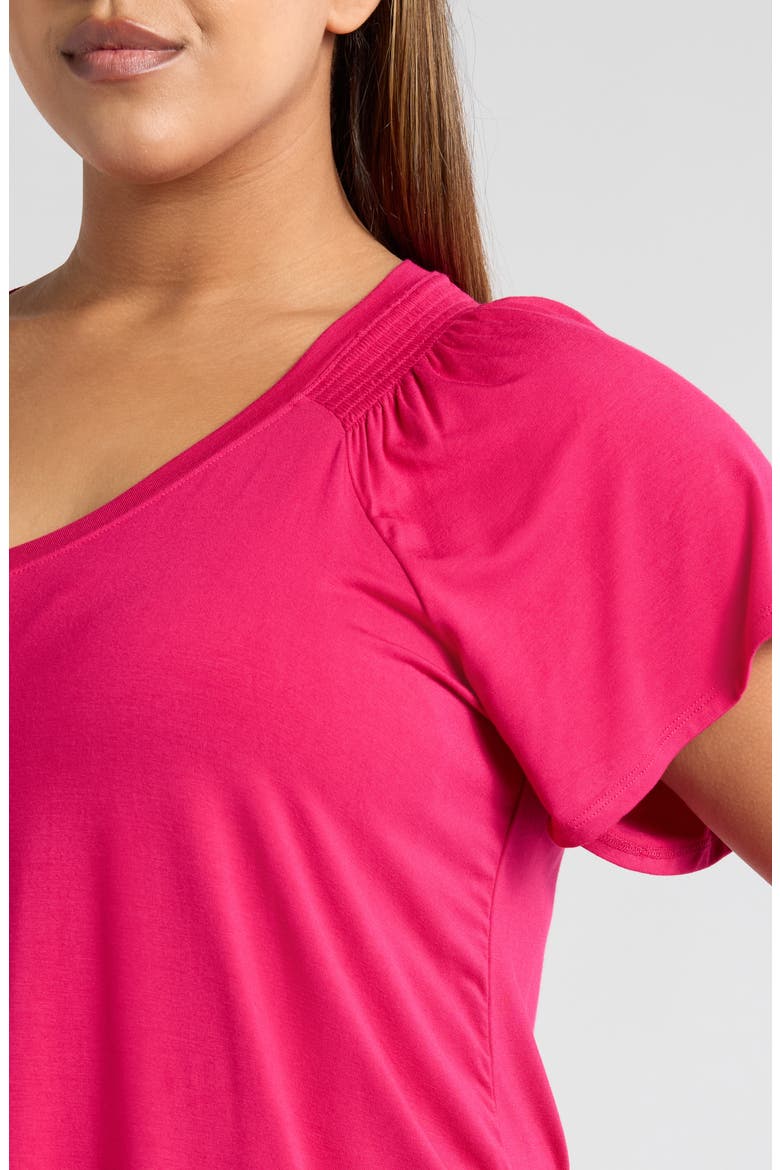 V-Neck Flutter Sleeve Jersey Top, Alternate, color, CERISE