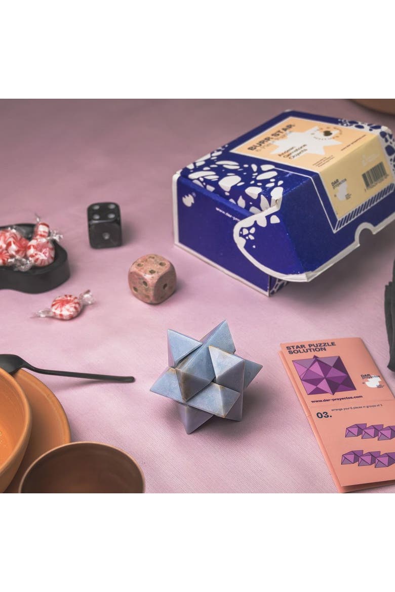 Burr Star Puzzle, Alternate, color, Blue Angelite
