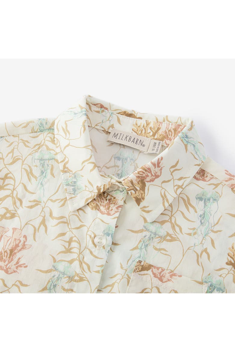 Linen Buttonup Shirt And Shorts Set, Alternate, color, Under the Sea