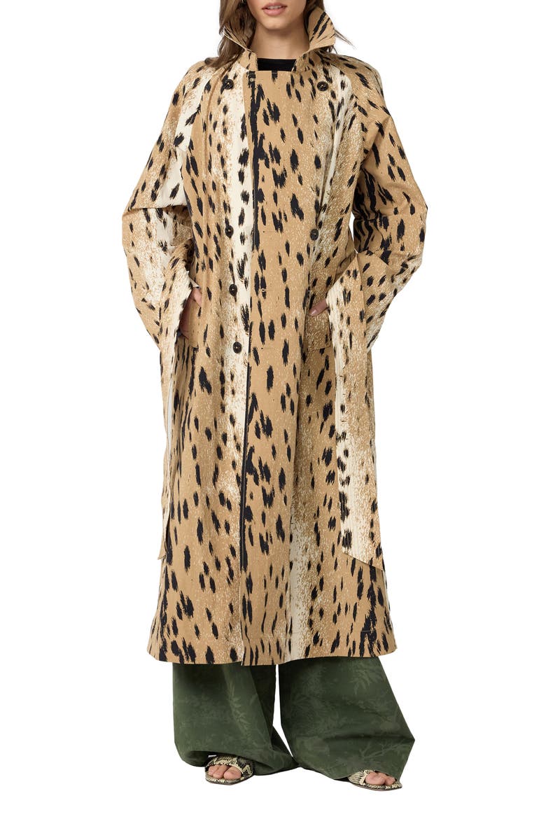 Kamirah Animal Print Trench Coat, Main, color, LEOPARD FAWN NEUTRAL BIG