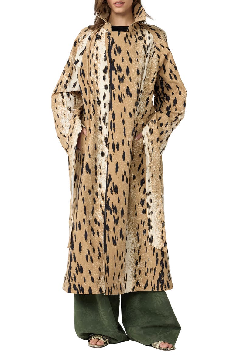 DVF Kamirah Animal Print Trench Coat, Main, color, Leopard Fawn Neutral Big