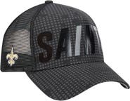 New Era Men's New Era Black New Orleans Saints  Midnight Ink Tonal Text A-Frame Trucker 9FORTY Adjustable Hat