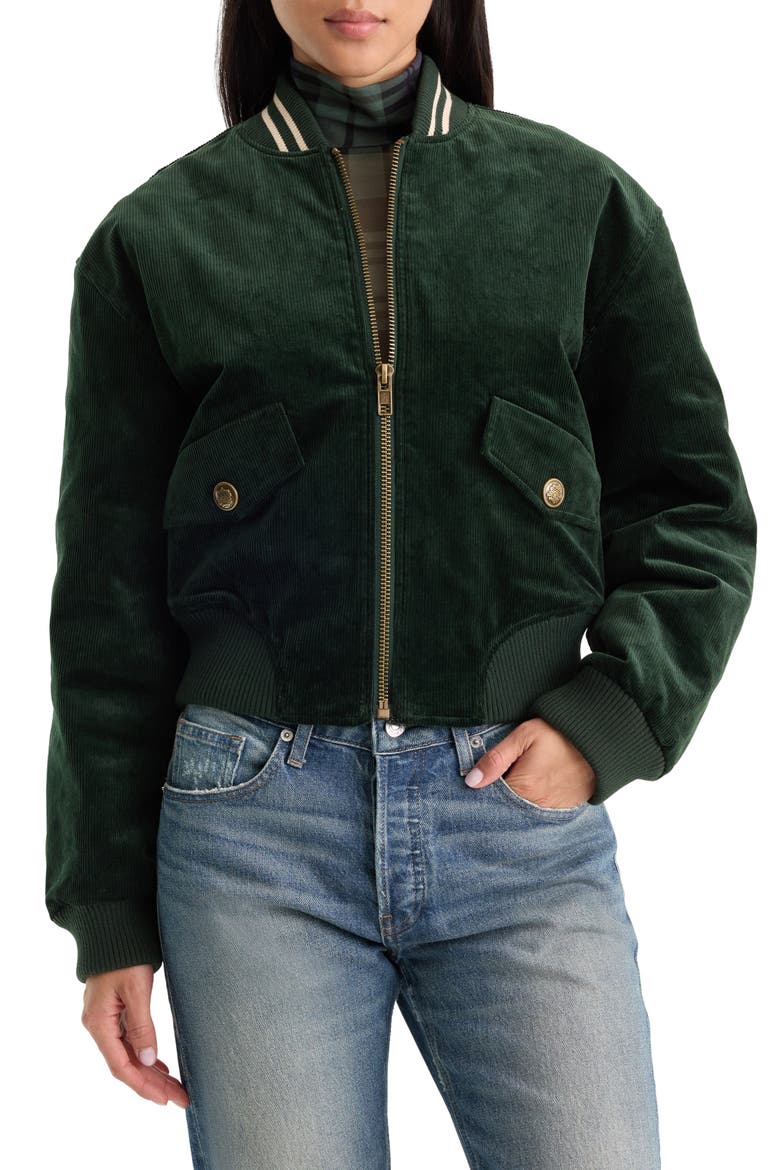 The Cord Varsity Jacket, Main, color, FOREST GREEN