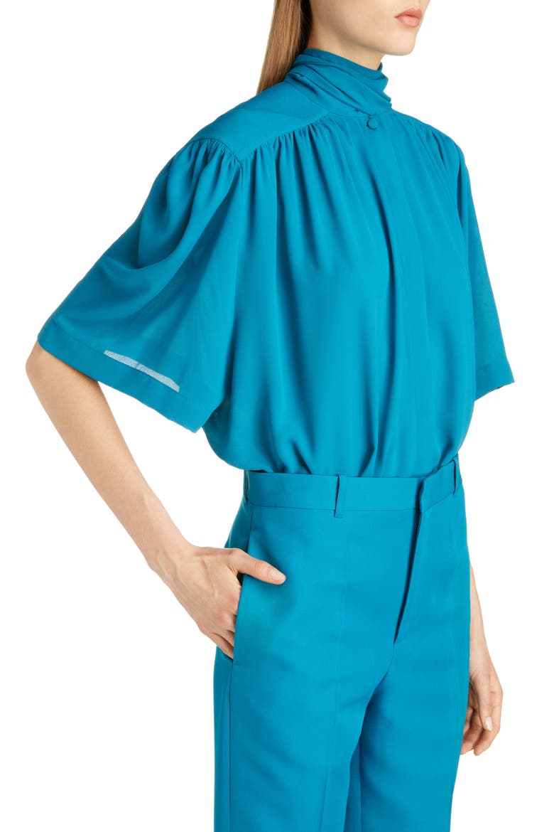 Tech Crepe Scarf Neck Blouse, Alternate, color, PETROL BLUE