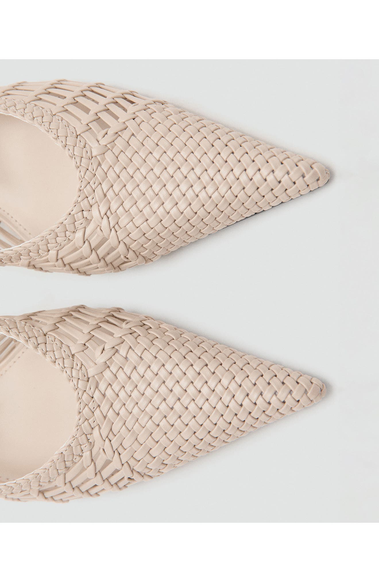 MANGO Woven Pointed Toe Slingback Kitten Heel Pump, Alternate, color, Ecru