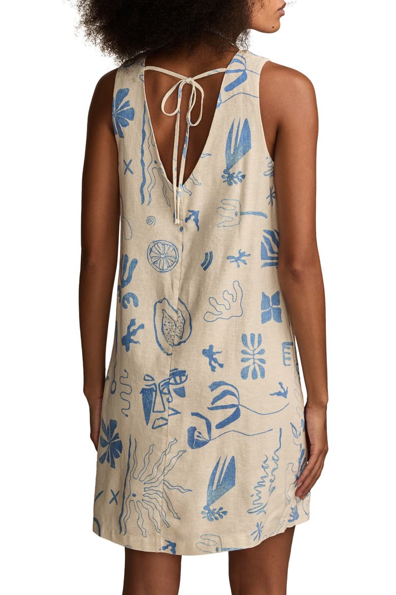 Mixed Print Linen Blend Sleeveless Minidress, Alternate, color, BLUE CORAL PRINT