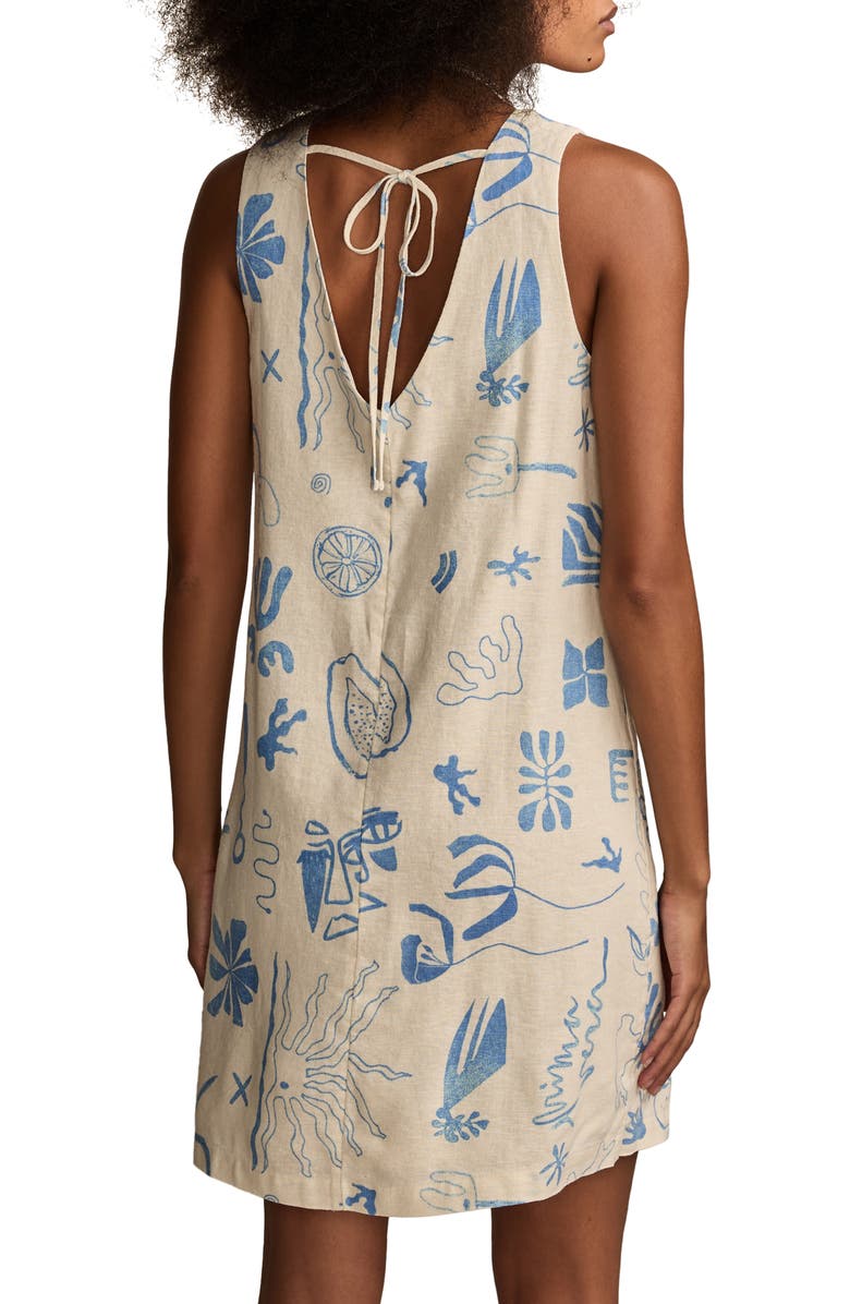 Lucky Brand Mixed Print Linen Blend Sleeveless Minidress, Alternate, color, Blue Coral Print