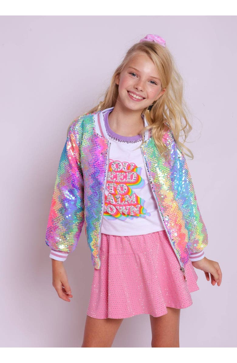 Lola + The Boys Kaleidoscope Sequin Bomber, Alternate, color, Pink