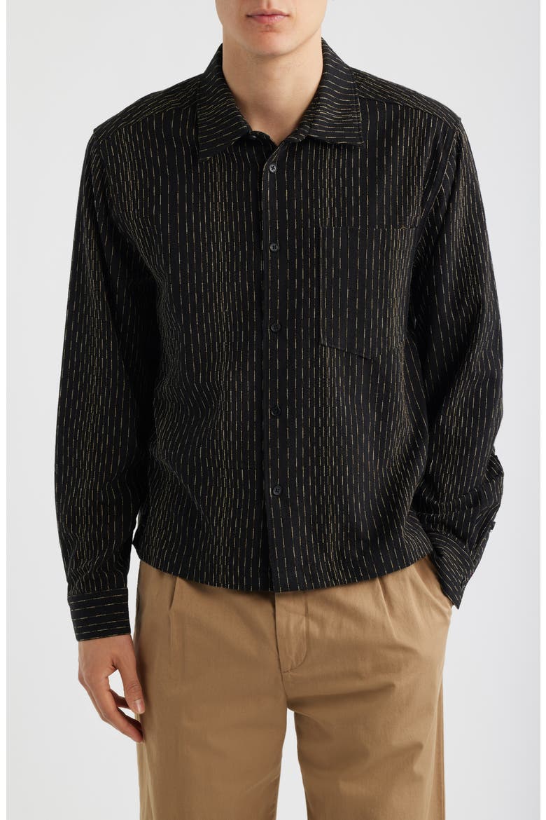 Leland Stripe Boxy Button-Up Shirt, Main, color, BLACK