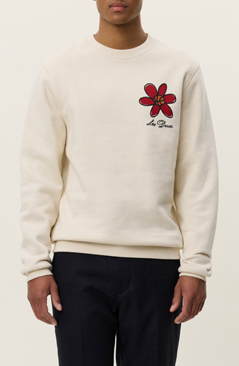 Les Deux Flower Basket Organic Cotton Graphic Sweatshirt, Main, color, Ivory